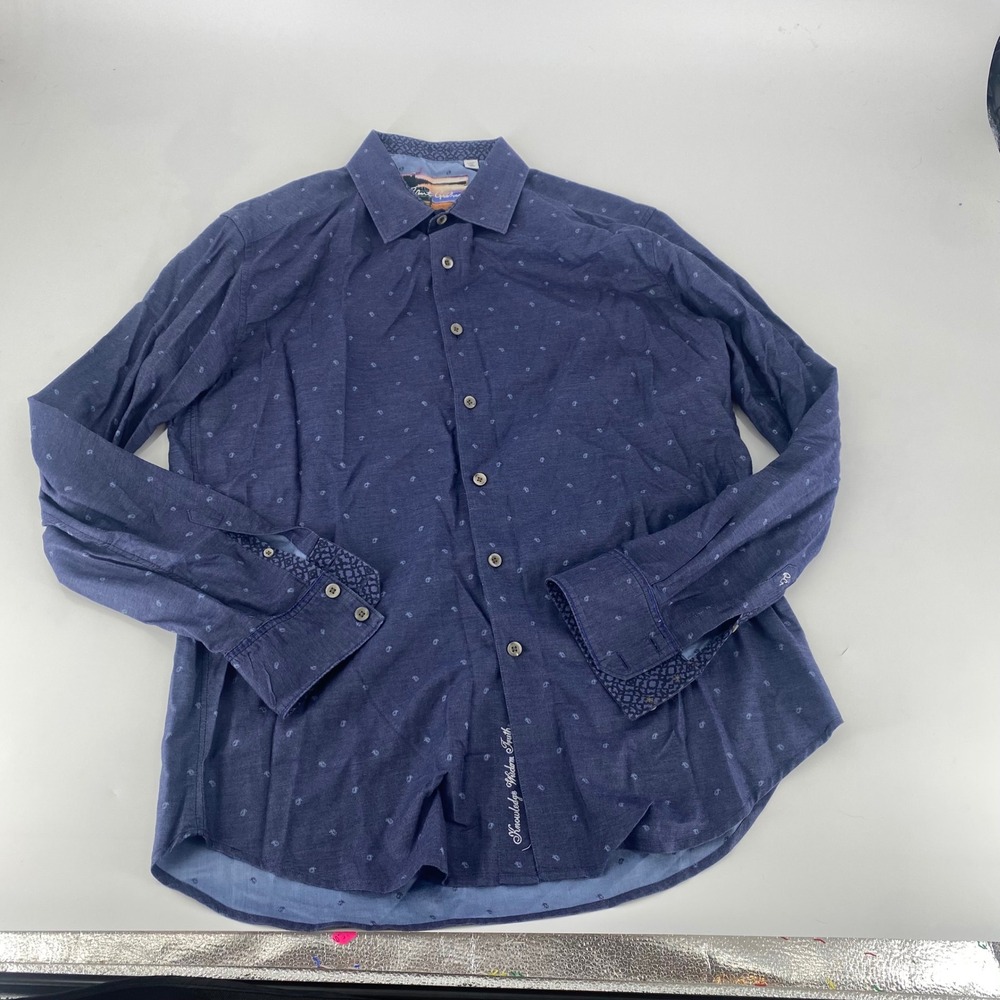 Robert Graham Mens XL Blue Microâ Paisley Button Down Shirt Classic Fit Long